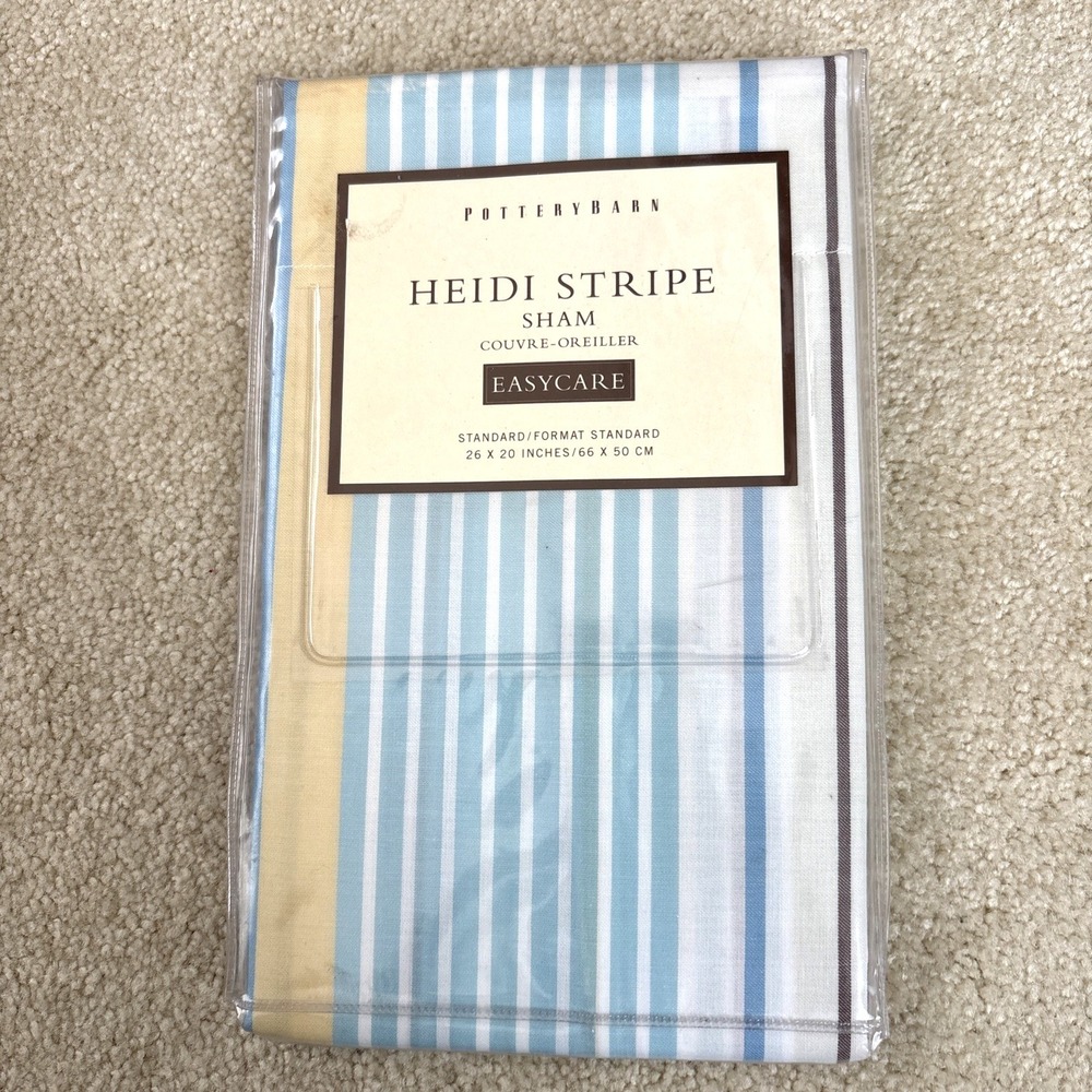 Pottery Barn Heidi Stripe Standard Sham 26" X 20" Easy Care Green ,Blue, White